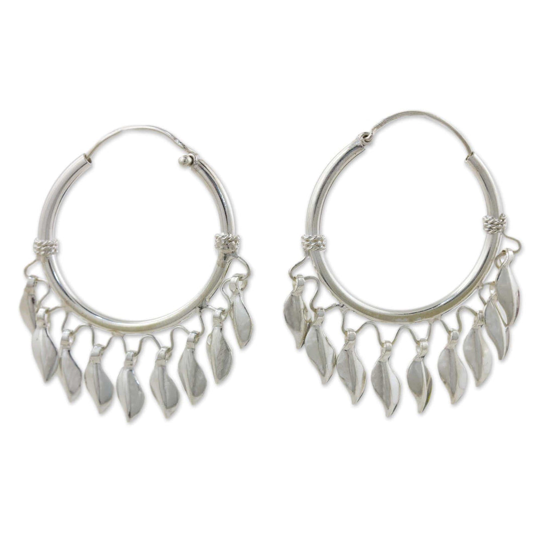 Handcrafted Sterling Silver Hoop Earrings - Leaves in the Wind
