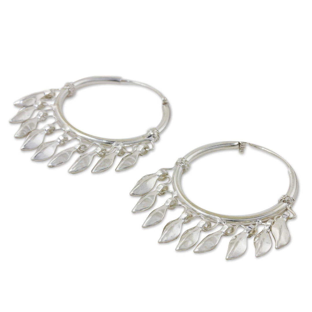 Handcrafted Sterling Silver Hoop Earrings - Leaves in the Wind
