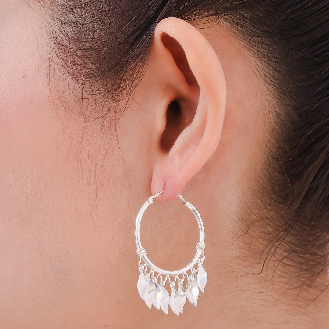 Handcrafted Sterling Silver Hoop Earrings - Leaves in the Wind