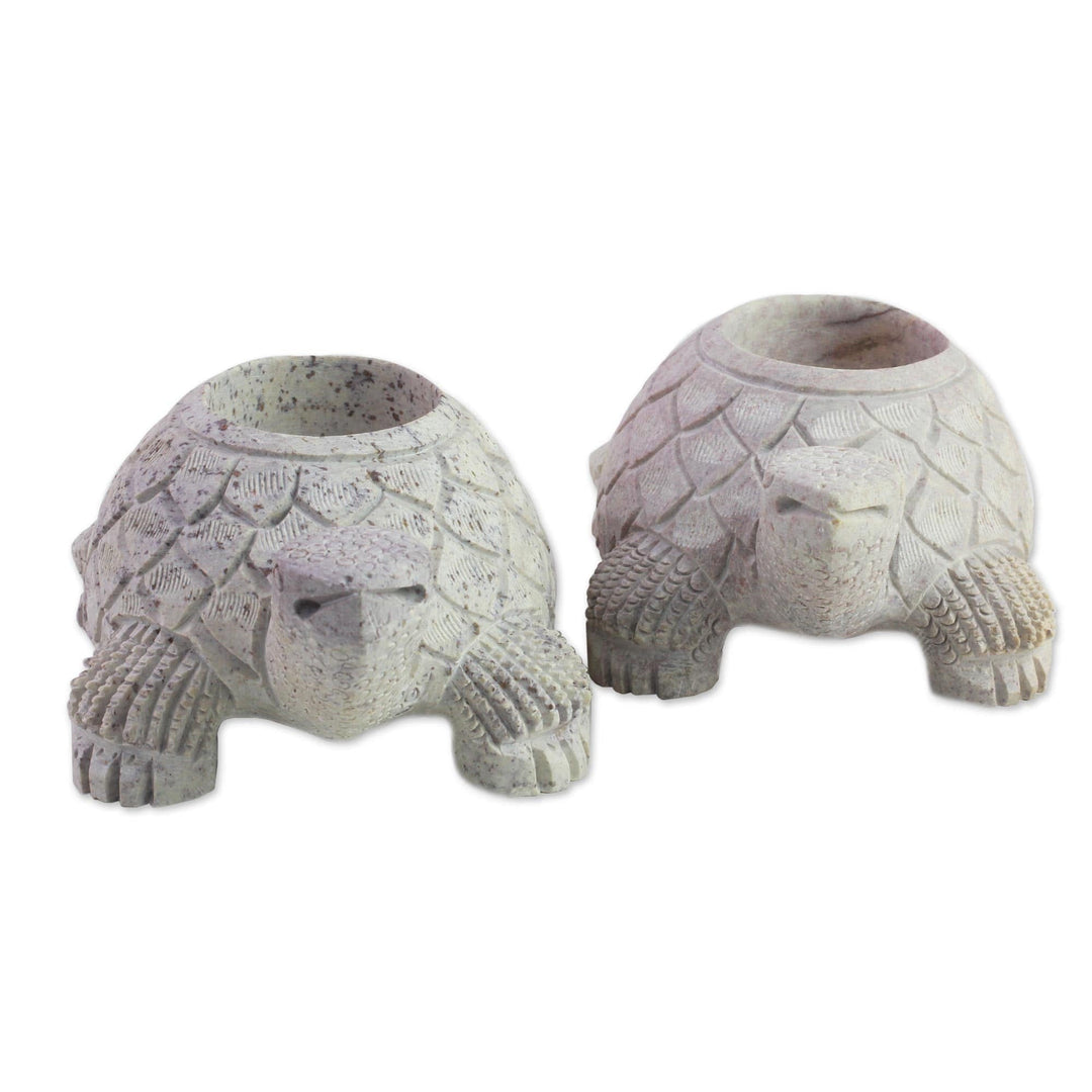 Soapstone candleholders - Turtle Twins