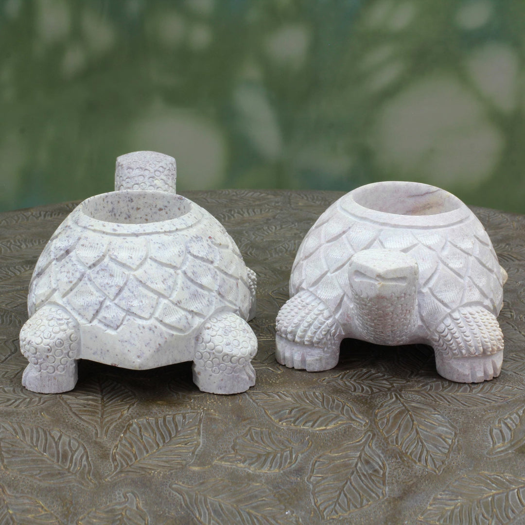 Soapstone candleholders - Turtle Twins