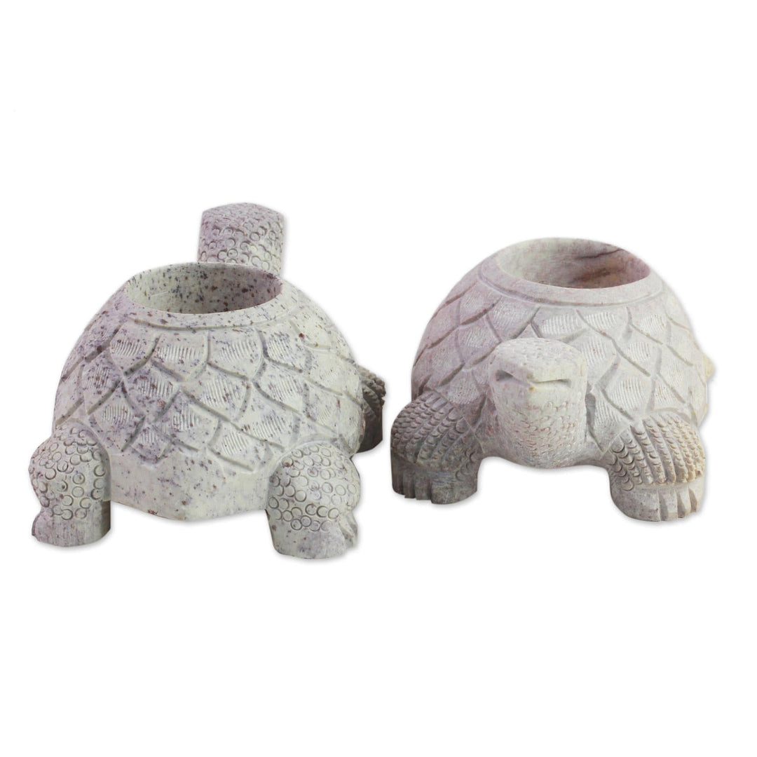 Soapstone candleholders - Turtle Twins