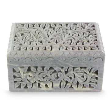 Hand Carved Jali Soapstone Jewelry Box - Honeysuckle