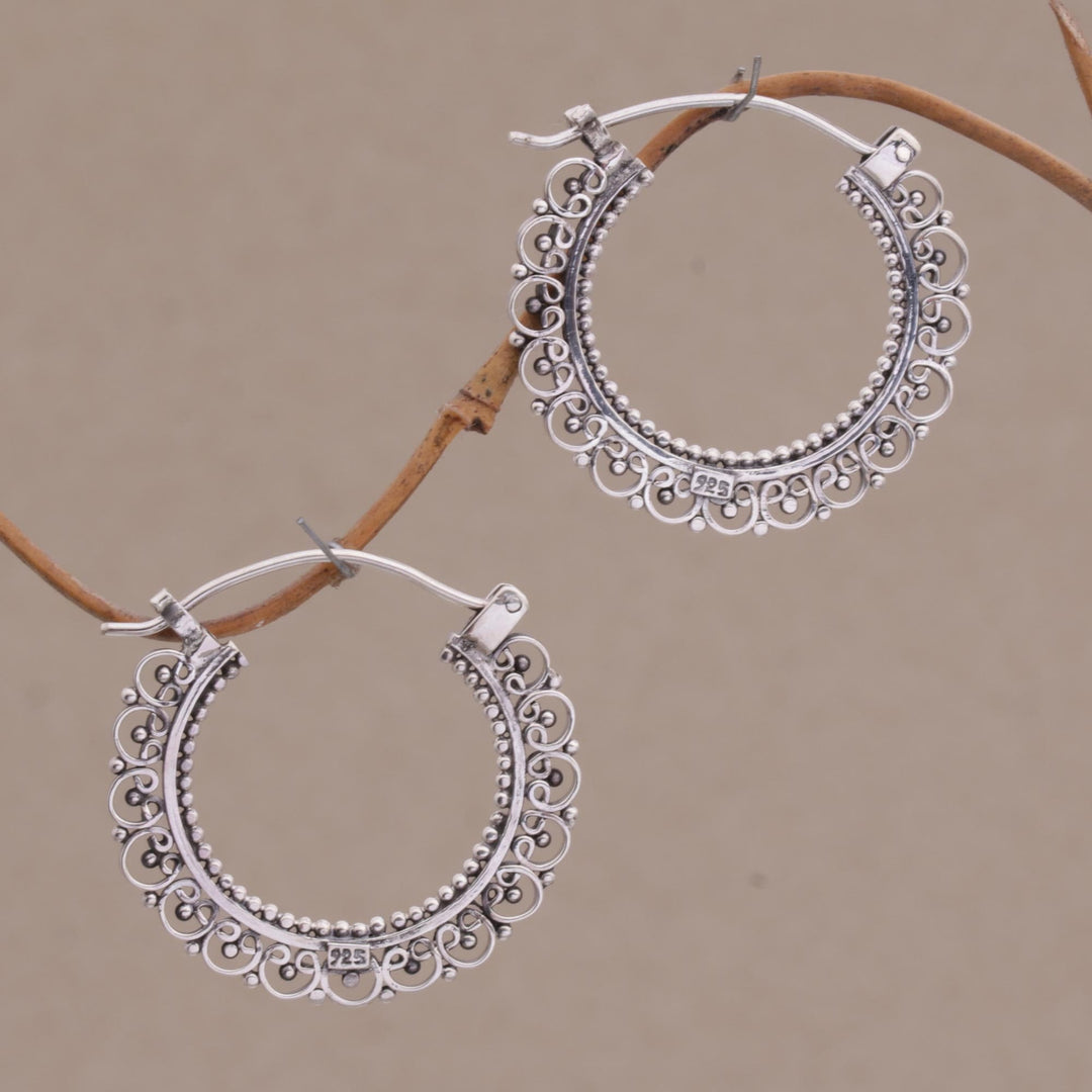 Artisan Jewelry Sterling Silver Hoop Earrings - Balinese Lace