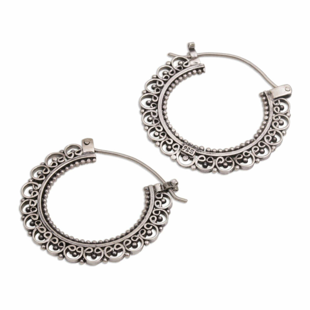 Artisan Jewelry Sterling Silver Hoop Earrings - Balinese Lace