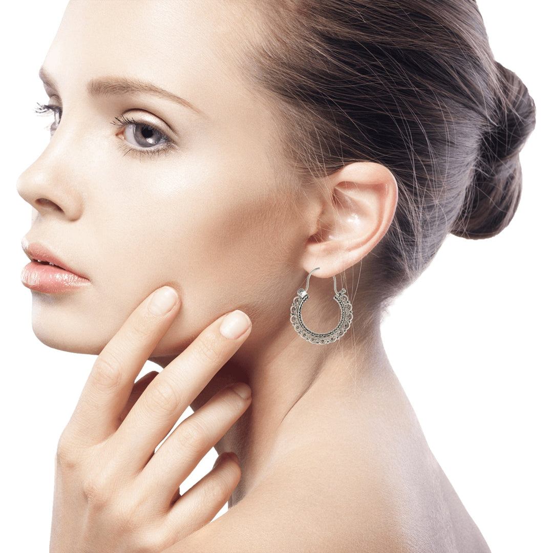 Artisan Jewelry Sterling Silver Hoop Earrings - Balinese Lace