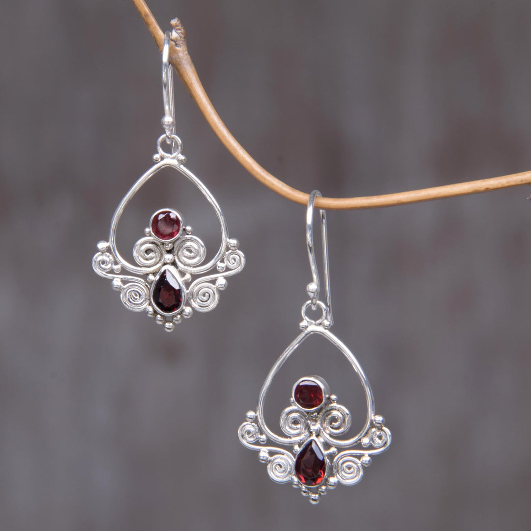 Heart Shaped Garnet Sterling Silver Earrings - Heart in Love