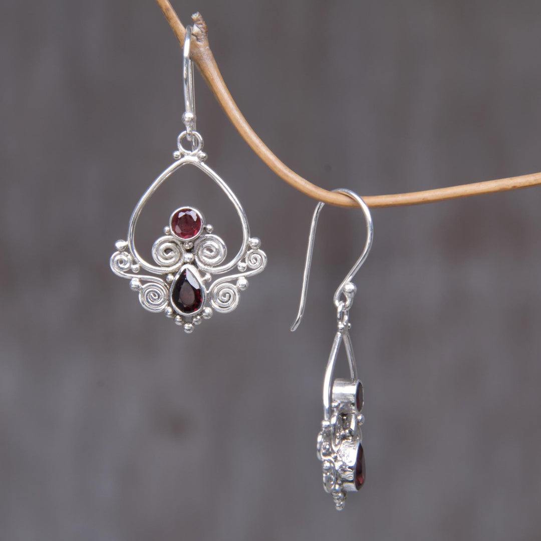 Heart Shaped Garnet Sterling Silver Earrings - Heart in Love