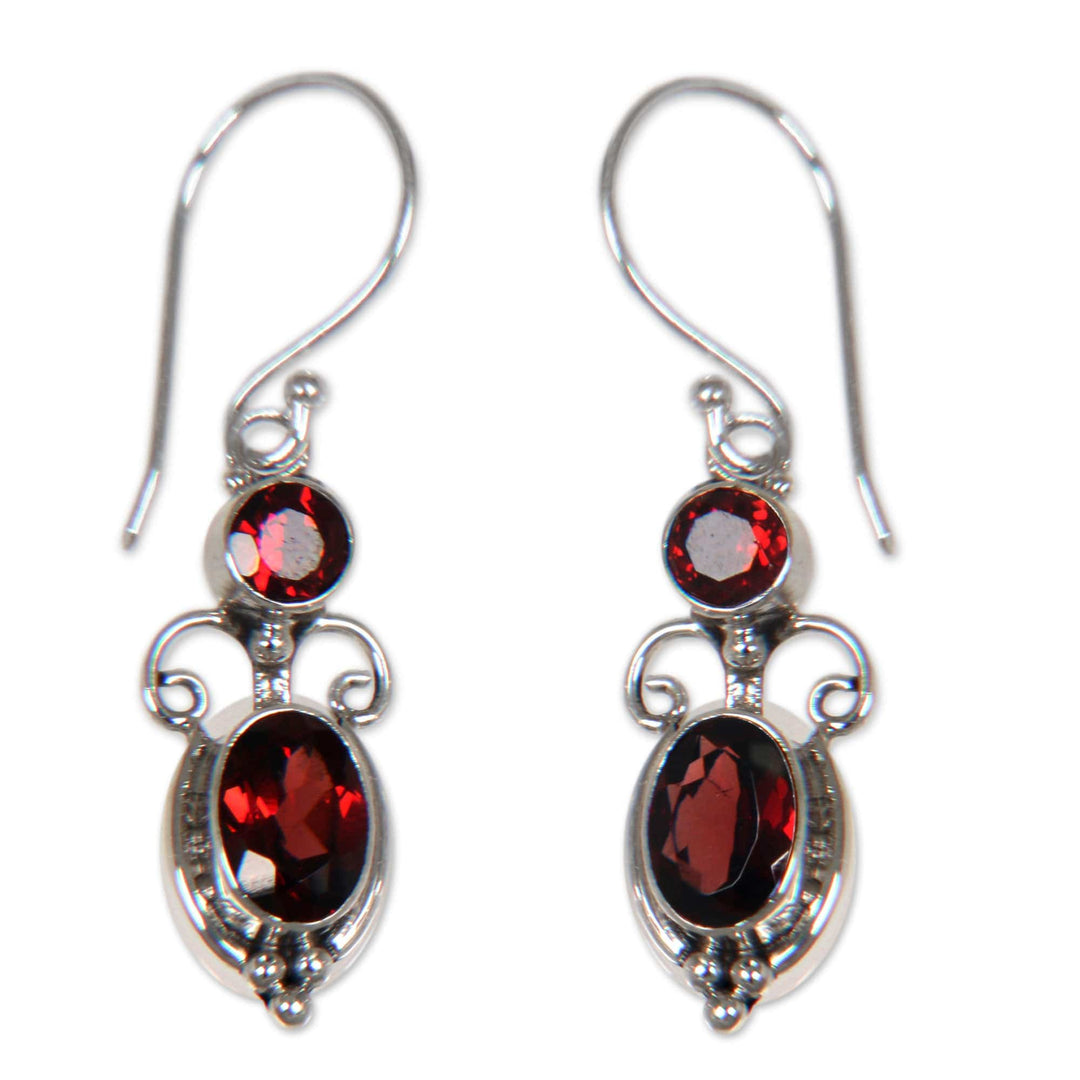 Sterling Silver Garnet Dangle Earrings - Crown Princess