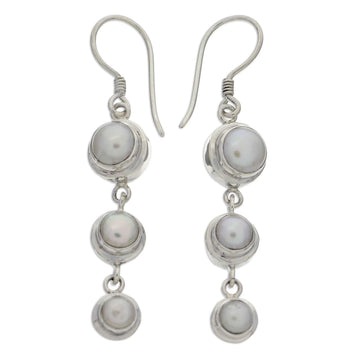 Pearl Sterling Silver Dangle Earrings - Three Full Moons