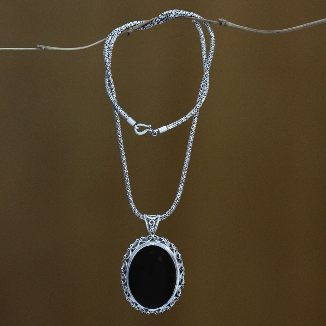 Sterling Silver and Onyx Pendant Necklace - Midnight Lace