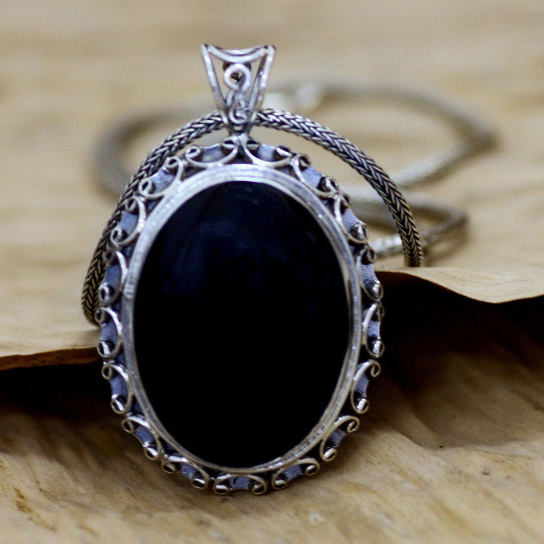 Sterling Silver and Onyx Pendant Necklace - Midnight Lace
