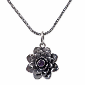 Amethyst and Sterling Silver Necklace - Sacred Lilac Lotus