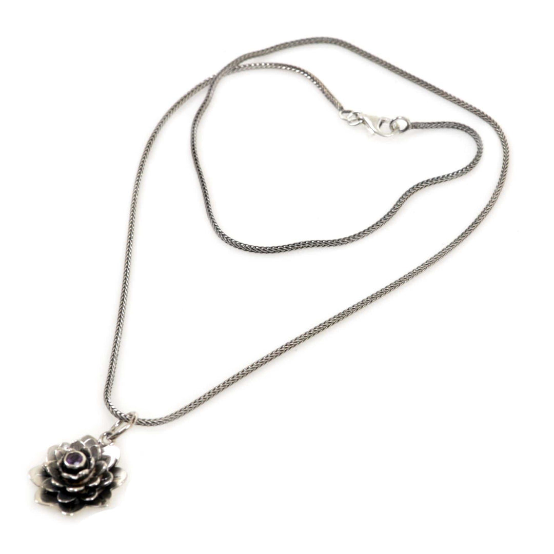 Amethyst and Sterling Silver Necklace - Sacred Lilac Lotus