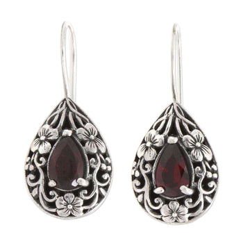 Floral Sterling Silver and Garnet Earrings - Lovely Daisies