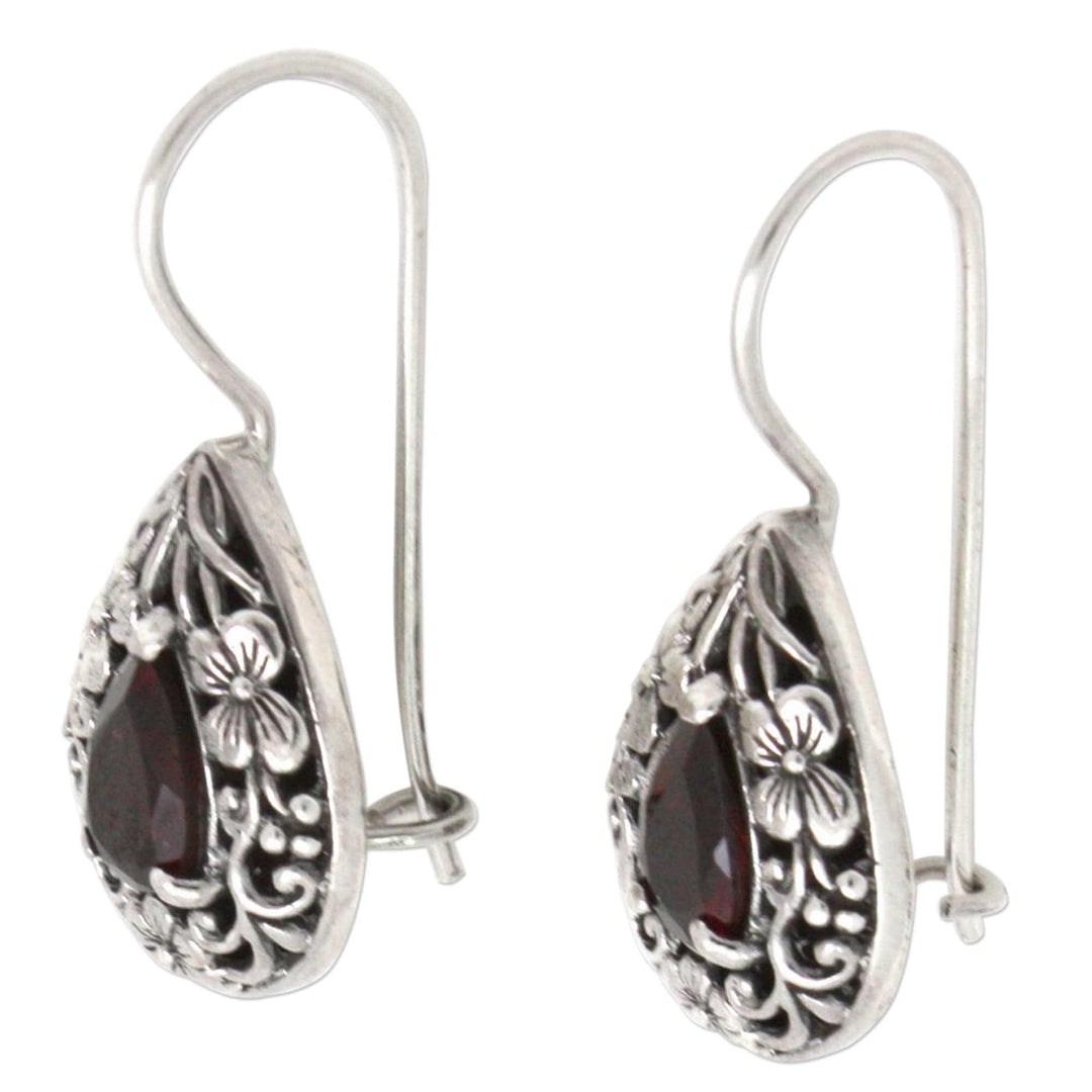 Floral Sterling Silver and Garnet Earrings - Lovely Daisies