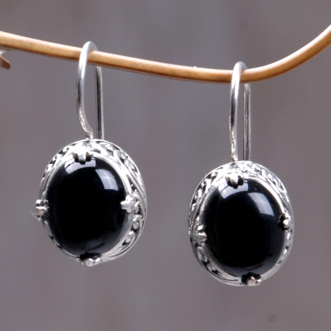 Onyx Sterling Silver Drop Earrings - Angelic Aura