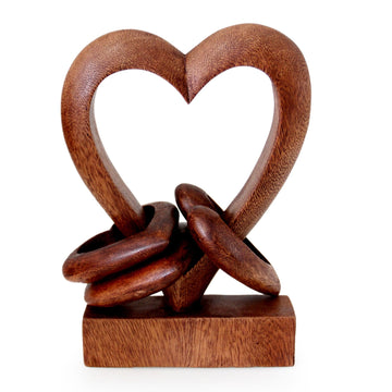 Hand Carved Suar Wood Romantic Sculpture - Heart Power