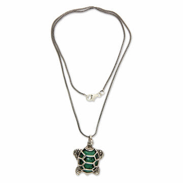 Sterling Silver and Reconstituted Turquoise Necklace - Chelonia Turtle