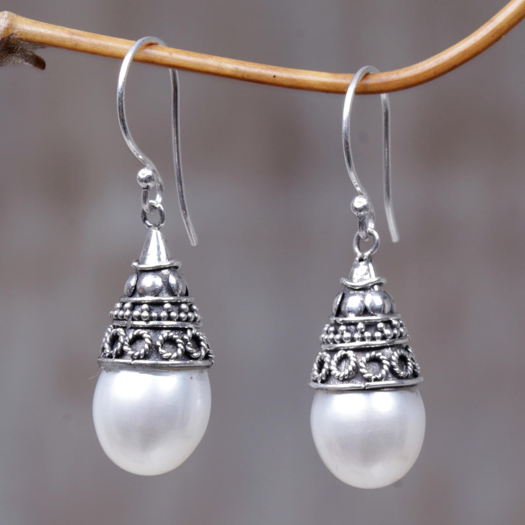 Sterling Silver and Pearl Dangle Earrings - Mystic Bells