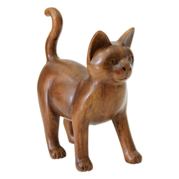 Wood Sculpture from Indonesia - Guardian Cat