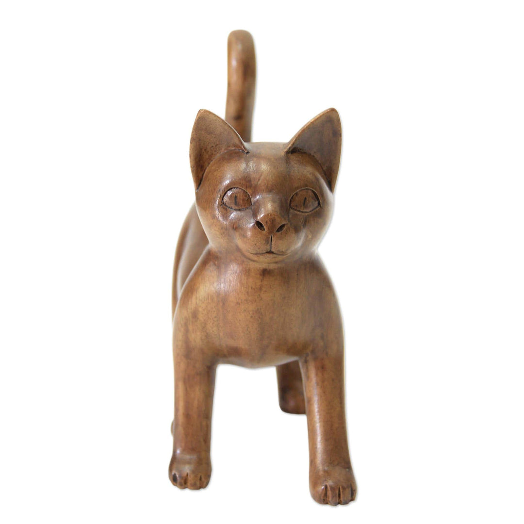 Wood Sculpture from Indonesia - Guardian Cat