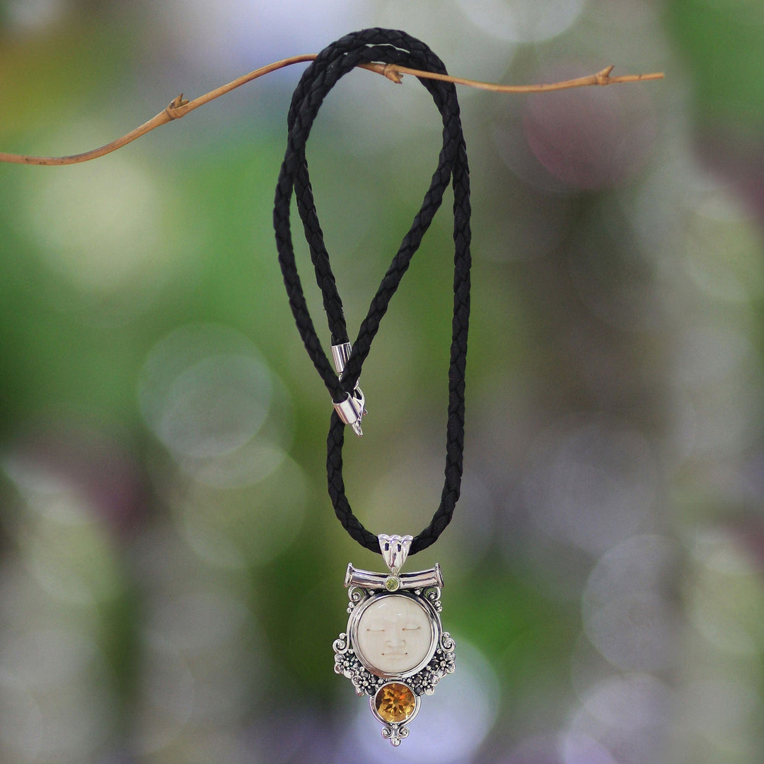Sterling Silver and Citrine Pendant Necklace - Sleepy Moon