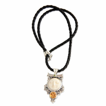 Sterling Silver and Citrine Pendant Necklace - Sleepy Moon