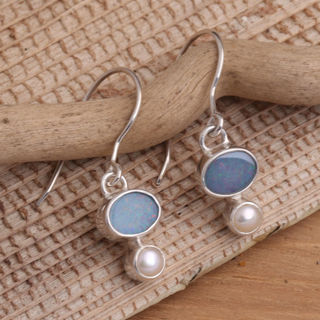 Opal and Pearl Dangle Earrings - Karma
