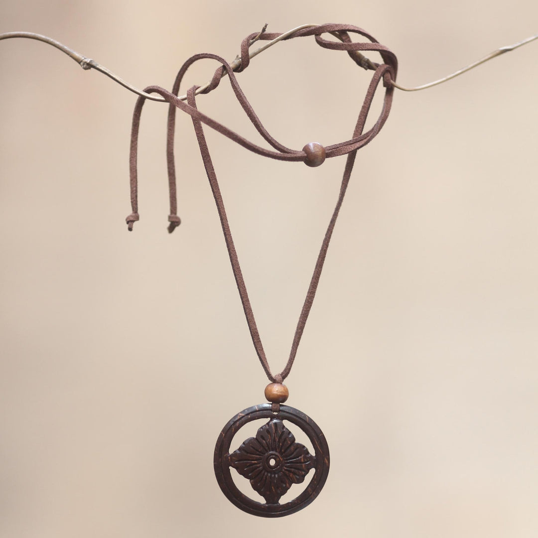 Floral Coconut Shell Pendant Necklace - Lotus Faith