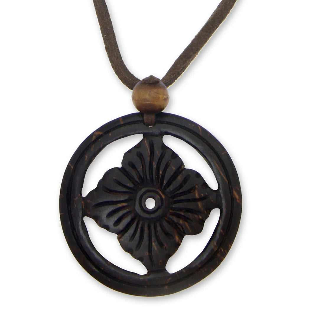 Floral Coconut Shell Pendant Necklace - Lotus Faith