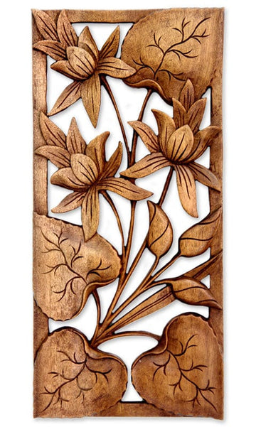 Wood Floral Relief Panel - Love Lotus