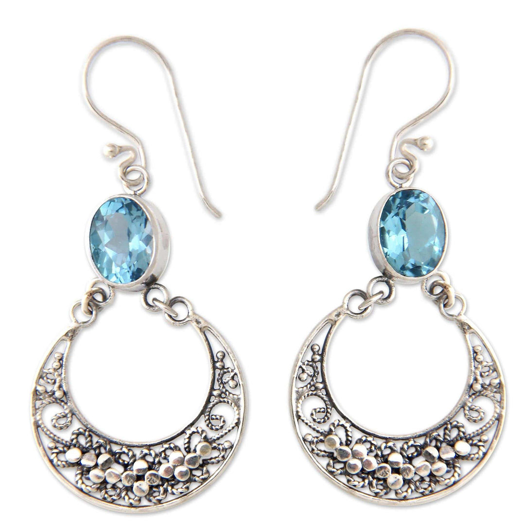 Unique Sterling Silver and Blue Topaz Dangle Earrings - Sumatra Moons