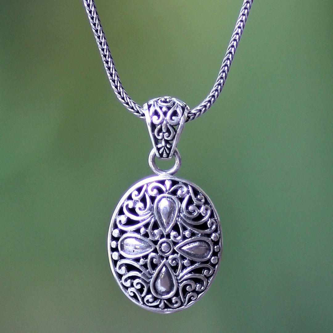 Floral Sterling Silver Pendant Necklace - Jasmine Flower