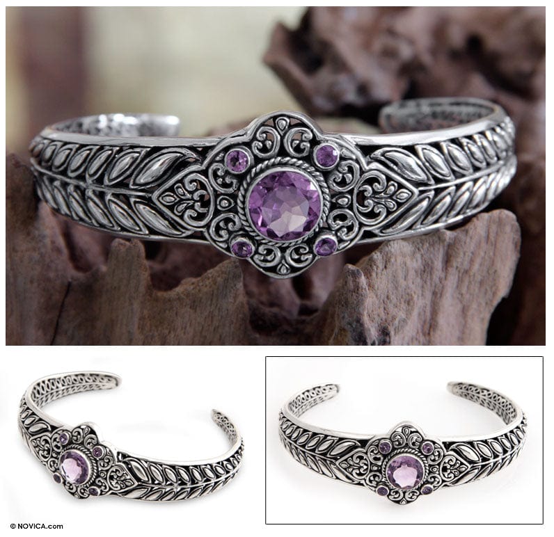 Sterling Silver and Amethyst Cuff Bracelet - Rice Divine