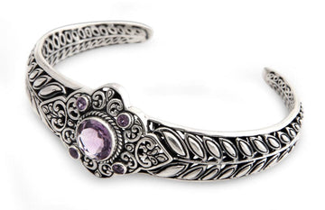 Sterling Silver and Amethyst Cuff Bracelet - Rice Divine