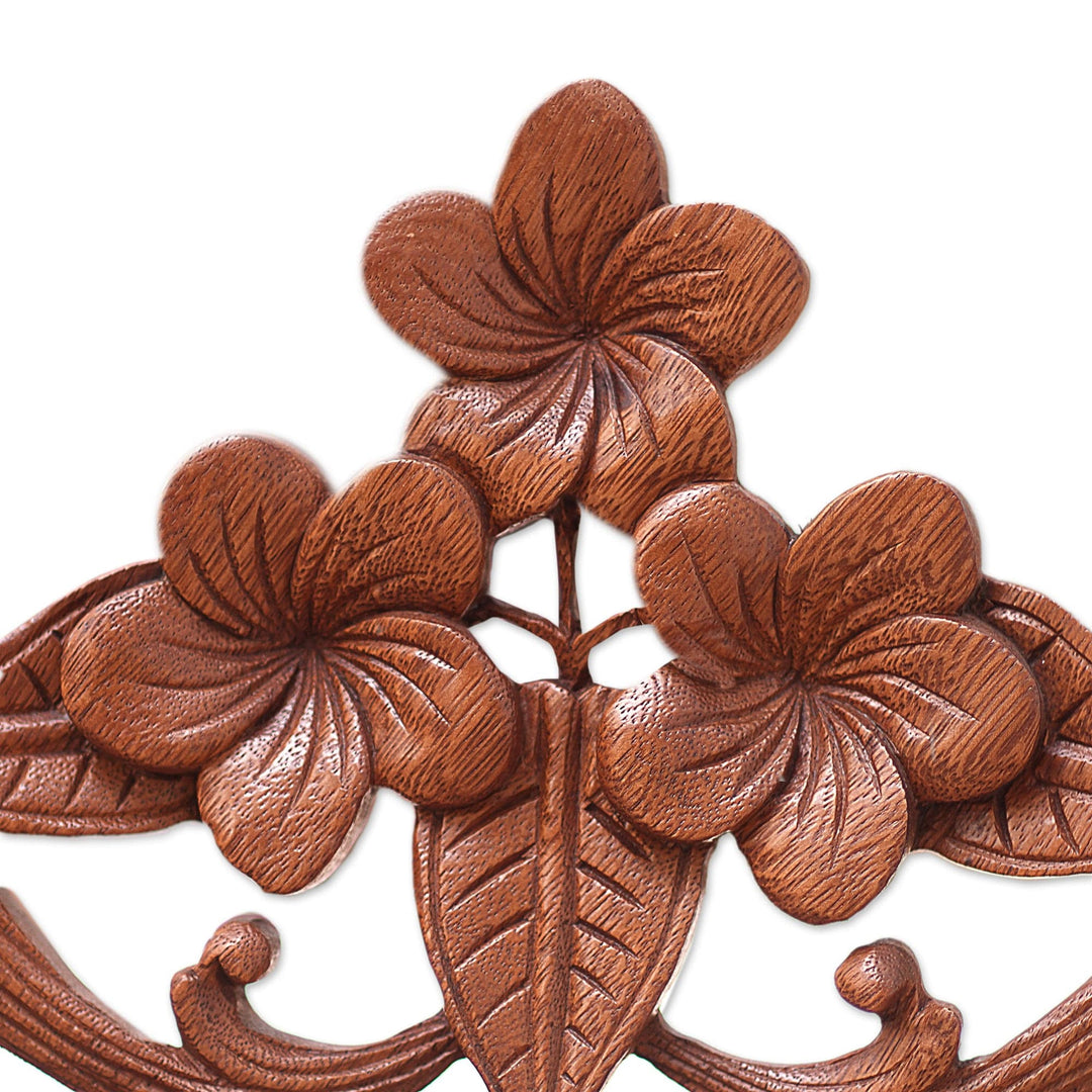 Handmade Floral Wood Relief Panel from Indonesia - Frangipani Garland