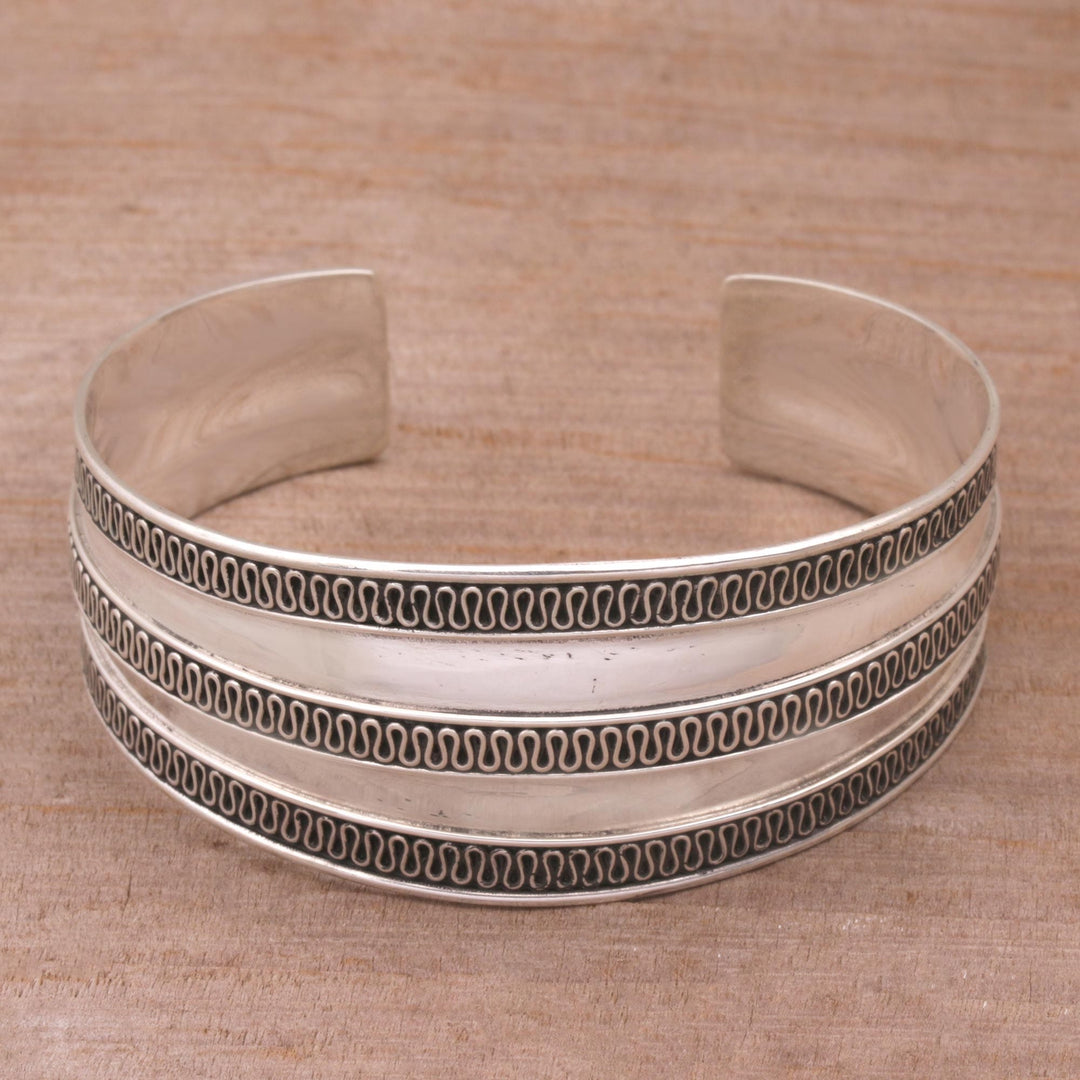 Modern Sterling Silver Cuff Bracelet - Ruffles