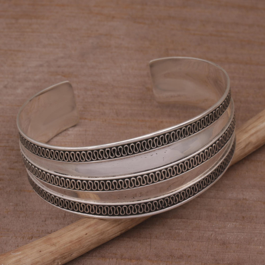 Modern Sterling Silver Cuff Bracelet - Ruffles