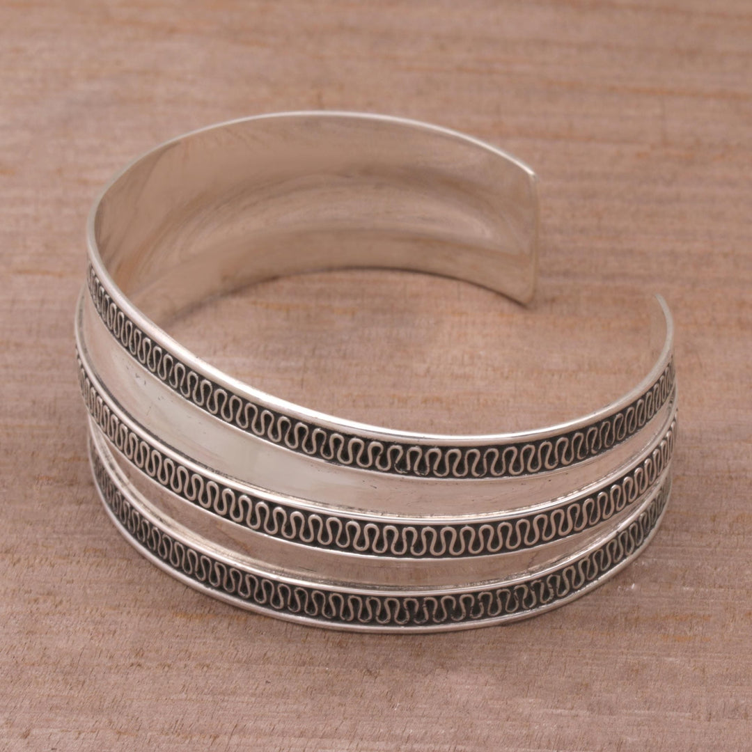 Modern Sterling Silver Cuff Bracelet - Ruffles