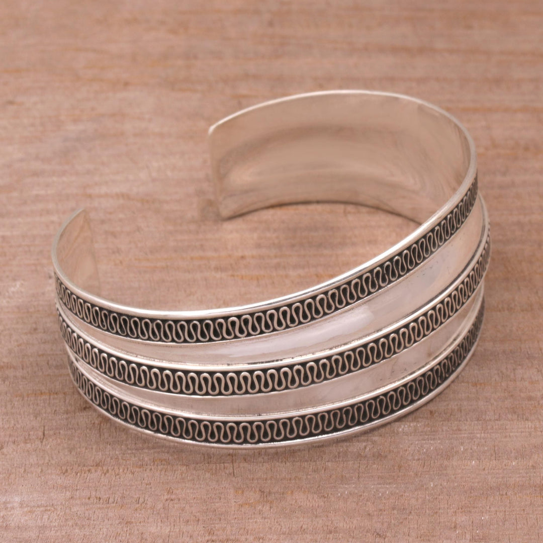 Modern Sterling Silver Cuff Bracelet - Ruffles