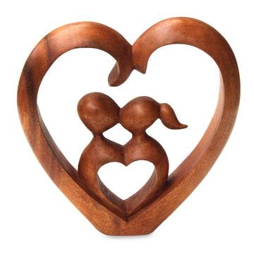 Hand Carved Heart Sculpture - Story of Love