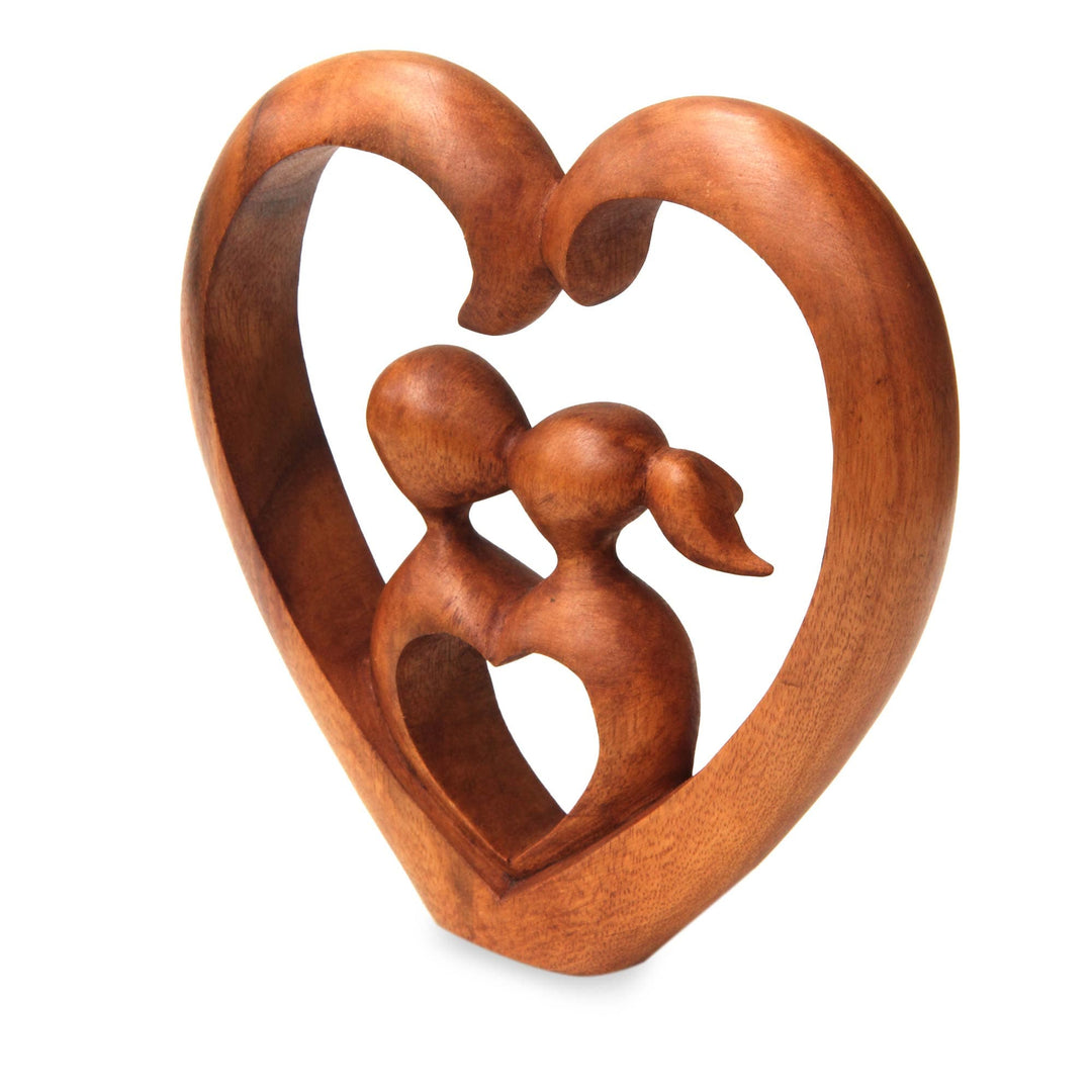 Hand Carved Heart Sculpture - Story of Love