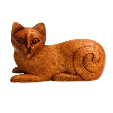 Wood Kitty Sculpture from Indonesia - Cat