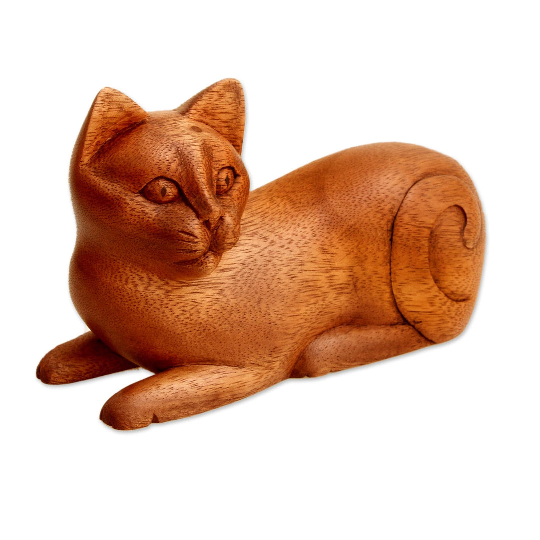 Wood Kitty Sculpture from Indonesia - Cat