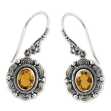 Floral Sterling Silver and Citrine Dangle Earrings - Sunflower