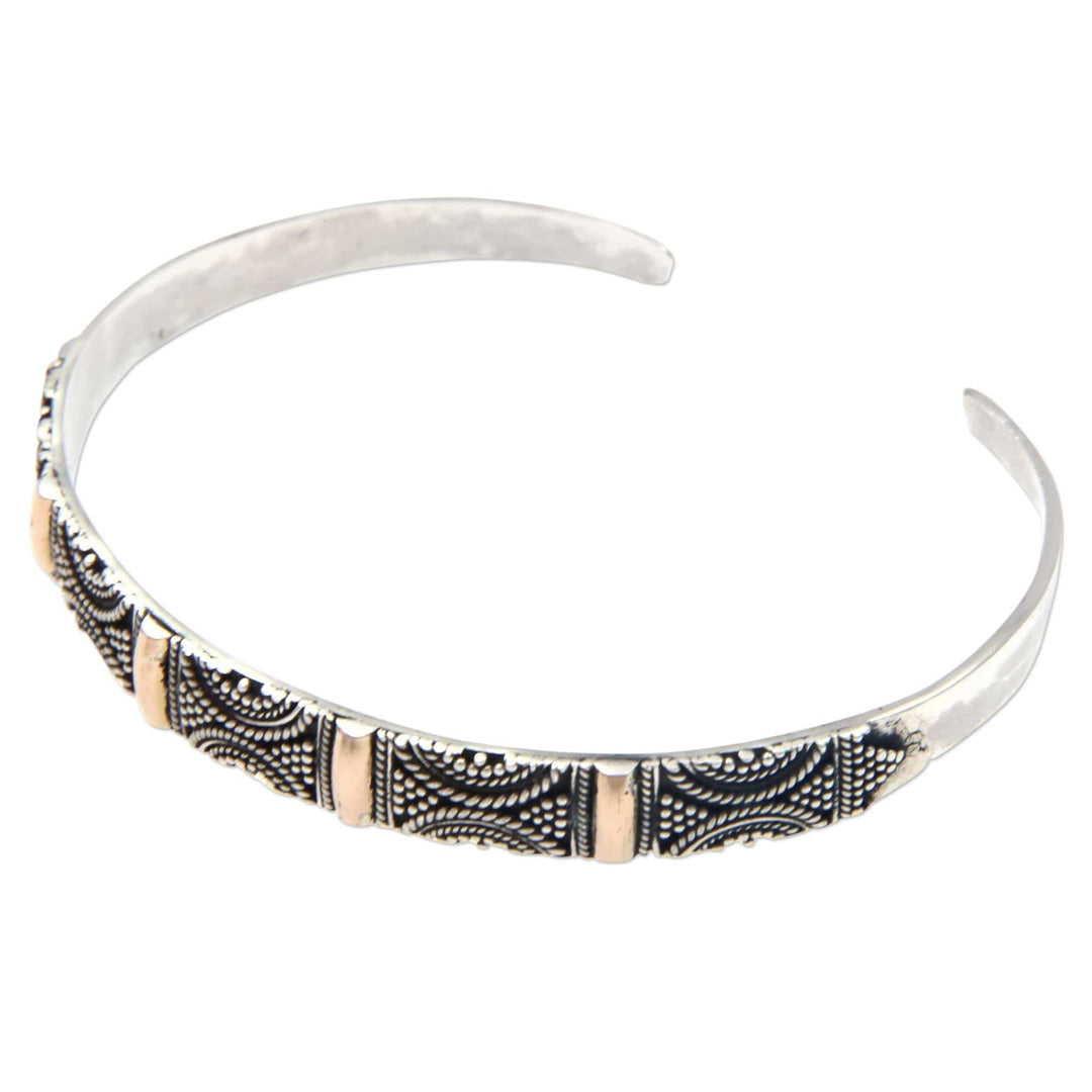 Unique Gold Accent and Sivler Cuff Bracelet from Indonesia - Bali Fiesta