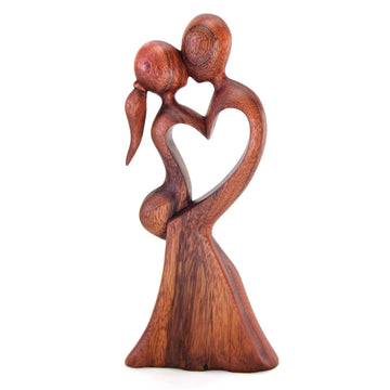 Romantic Wood Sculpture from Indonesia - Love's Kiss