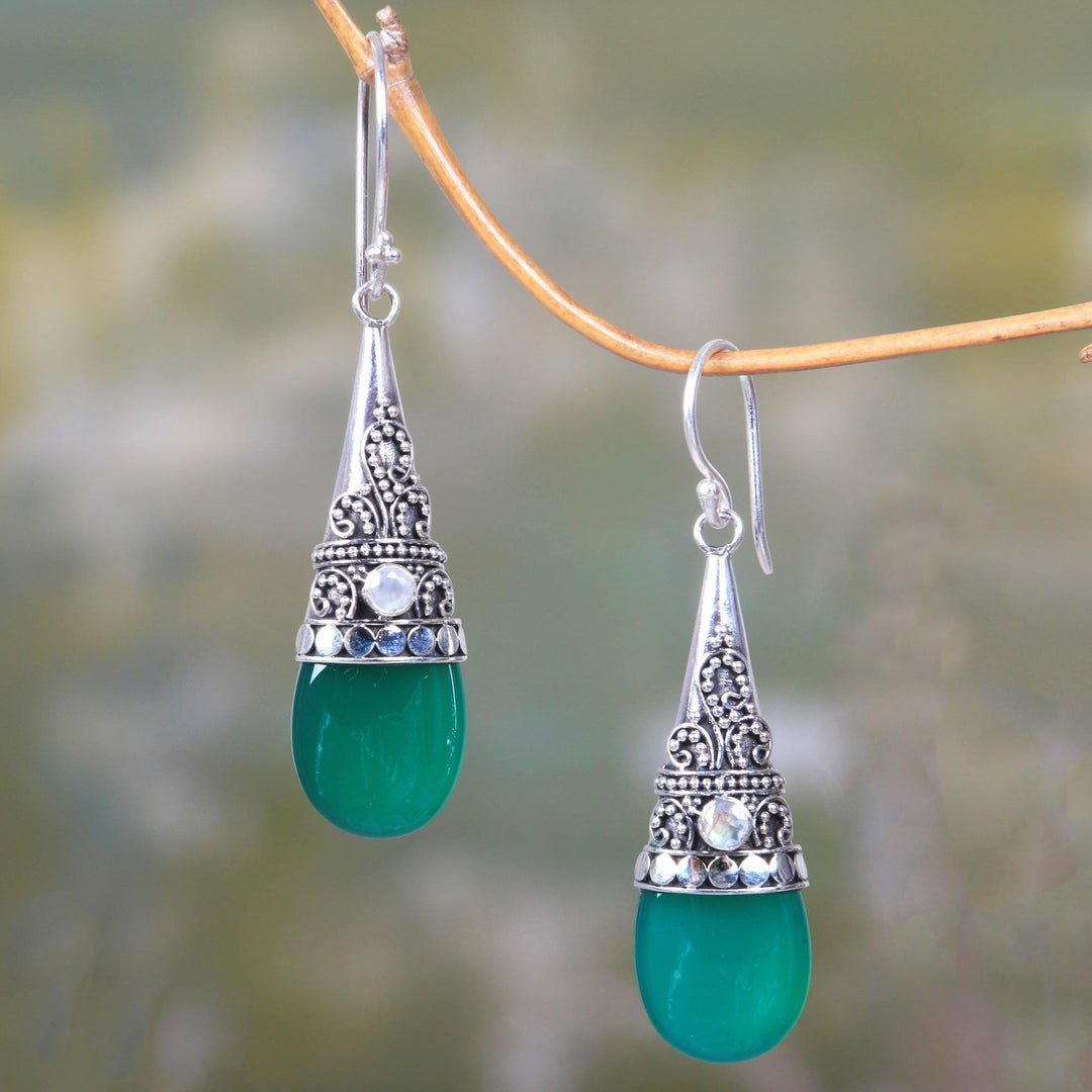 Sterling Silver and Green Onyx Earrings - Bali Tradition