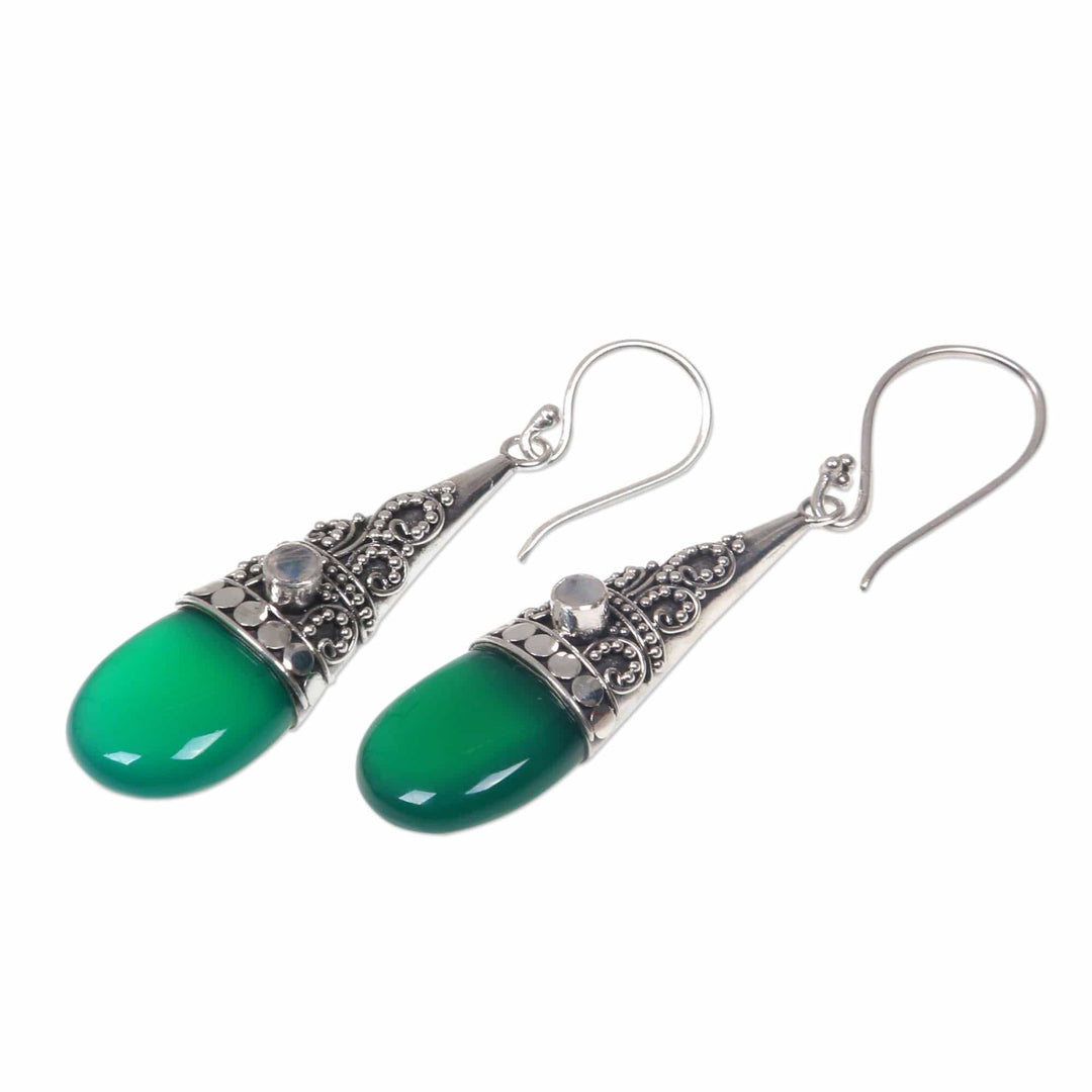 Sterling Silver and Green Onyx Earrings - Bali Tradition